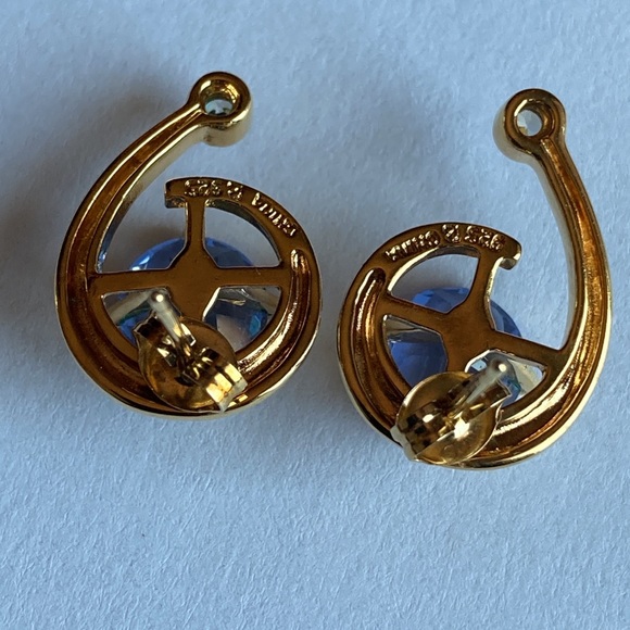 Ross Simons gold over sterling silver blue stone earrings - Picture 6 of 7